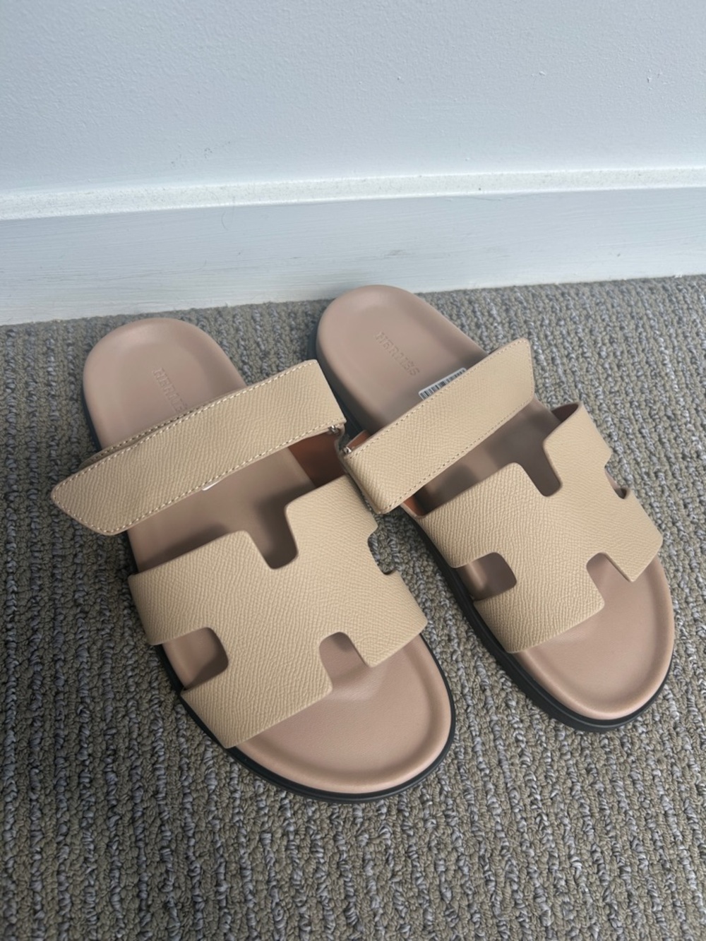 Beige Double-Strap Slide Sandals